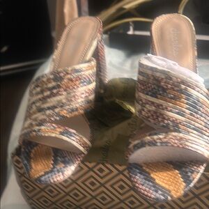Charles & Keith Yellow and Blue Mules with Woven Design